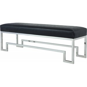 Maklaine 18&quot Stainless Steel Bench in Silver & Faux Black Gator