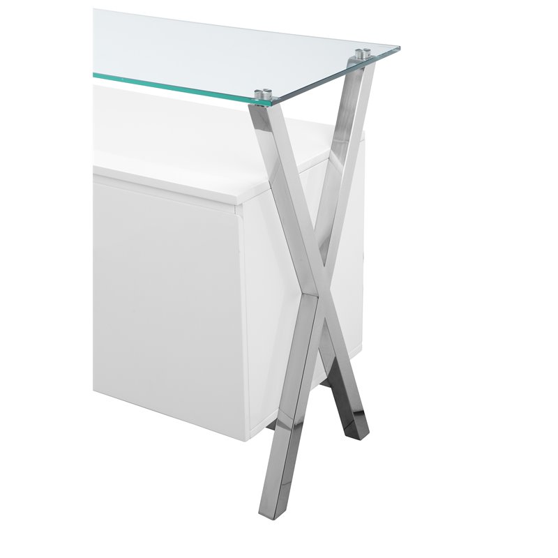 Maklaine Modern Wood Veneer & High Polished Steel Buffet in White