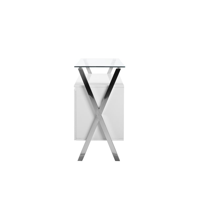 Maklaine Modern Wood Veneer & High Polished Steel Buffet in White