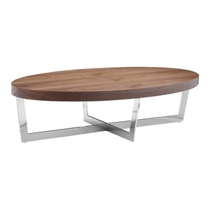 Maklaine Modern Wood Veneer & Polished Steel Coffee Table in Walnut