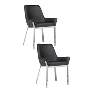 Maklaine 19.3&quot Faux Leather Tufted Chair in Black/Silver (Set of 2)