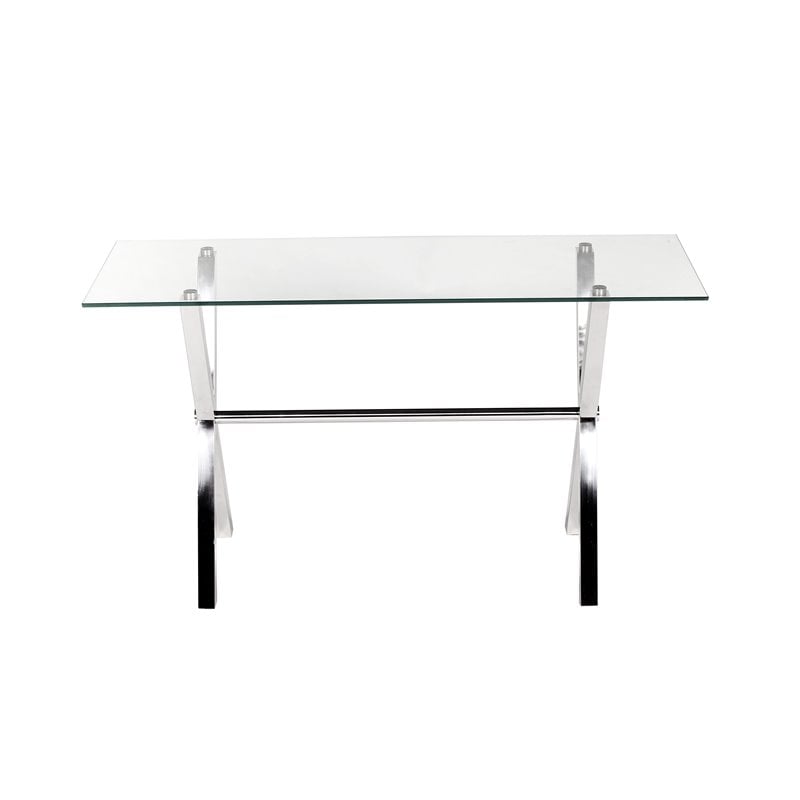 Maklaine Tempered Glass & High Polished Steel Console Table in Clear