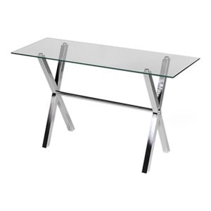 Maklaine Tempered Glass & High Polished Steel Console Table in Clear
