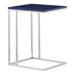 Maklaine Modern Wood Veneer & High Polished Steel Tray Table in Navy