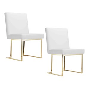 Maklaine 18.5&quot Polyurethane/Metal Side Chair in White/Gold (Set of 2)
