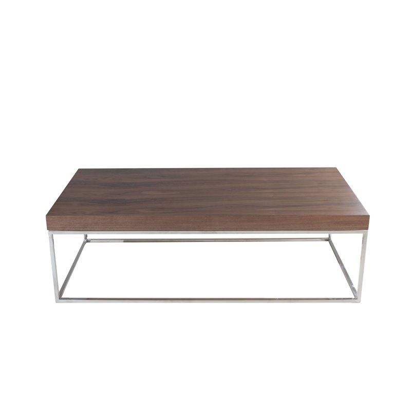 Maklaine Modern Wood Veneer & High Polished Steel Coffee Table in Walnut