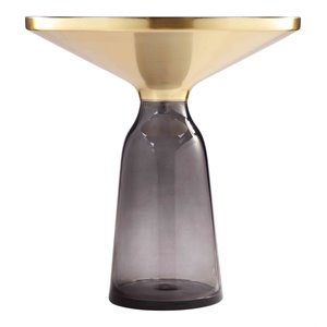 Maklaine Modern 21&quotH Glass Side Table in Gold and Gray Finish