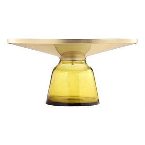 maklaine modern glass coffee table in gold and yellow finish