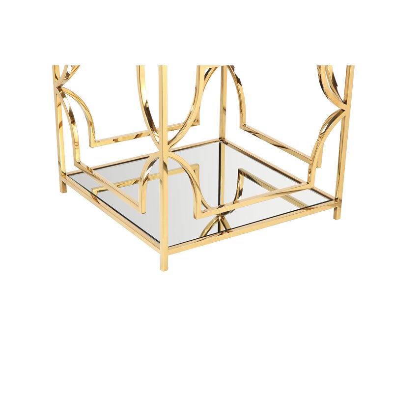 Maklaine Metal Side Table with Glass in Polished Gold Finish