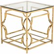 Maklaine Metal Side Table with Glass in Polished Gold Finish