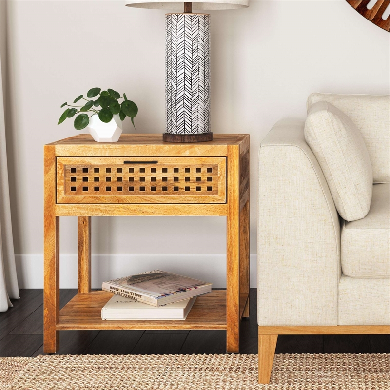 Maklaine Modern / Contemporary Chairside End Table in Brown Wood