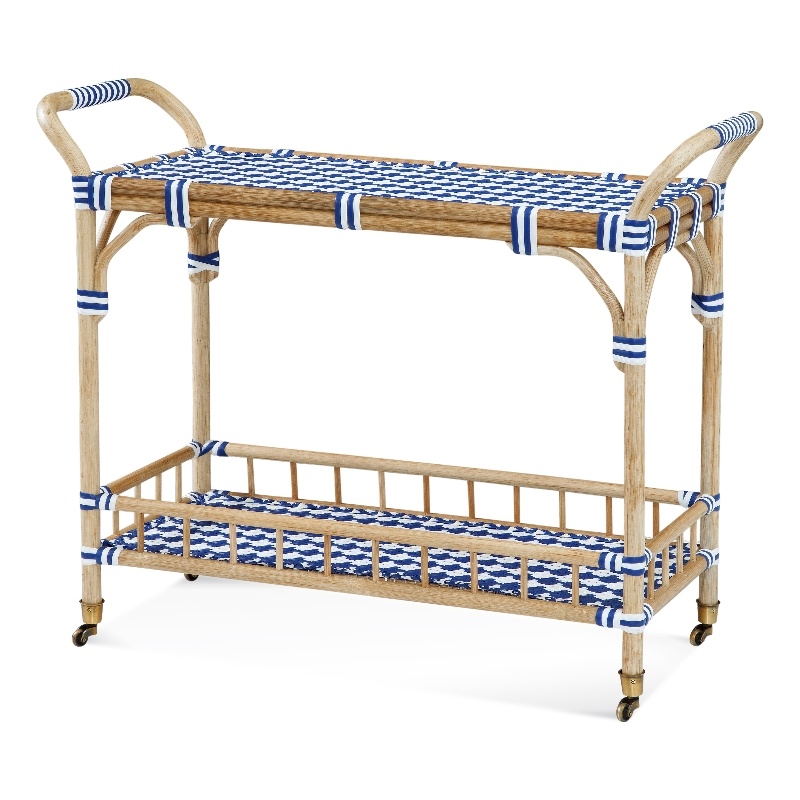 Blue And White Rattan Bar Cart Blue And White Rattan Bar Cart