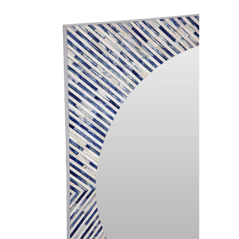 Maklaine Modern / Contemporary Sunburst Bone Wall Mirror in Blue Resin and Bone