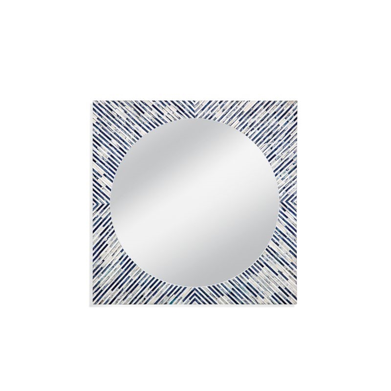 Maklaine Modern / Contemporary Sunburst Bone Wall Mirror in Blue Resin and Bone