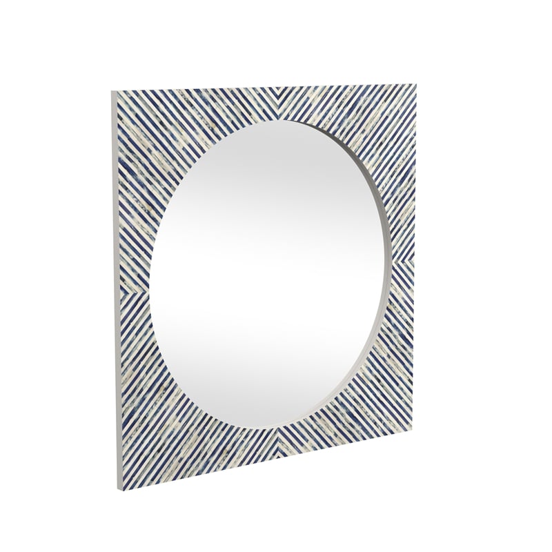 Maklaine Modern / Contemporary Sunburst Bone Wall Mirror in Blue Resin and Bone