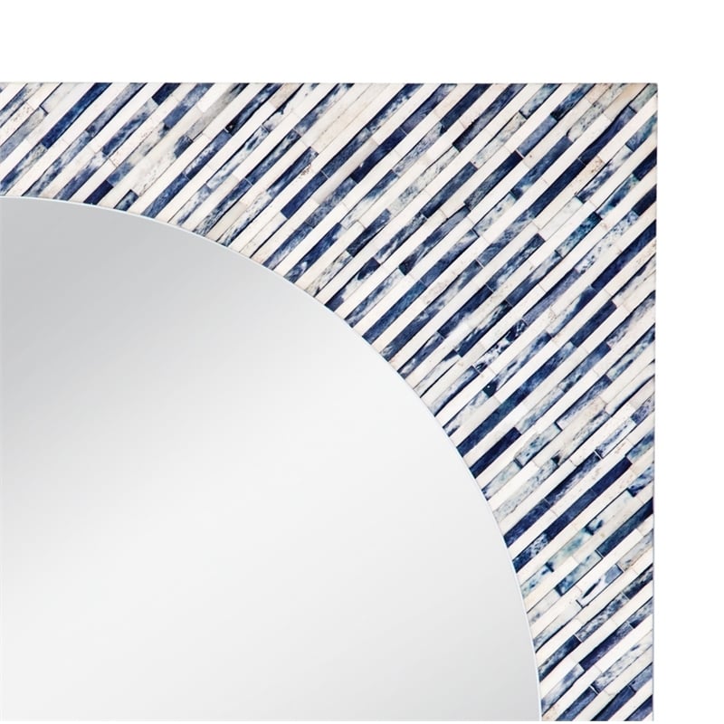 Maklaine Modern / Contemporary Sunburst Bone Wall Mirror in Blue Resin and Bone