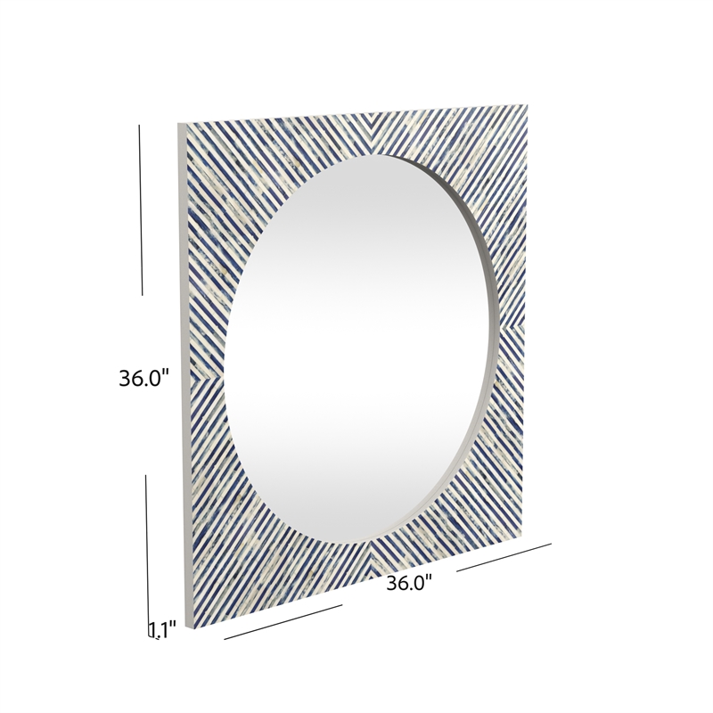 Maklaine Modern / Contemporary Sunburst Bone Wall Mirror in Blue Resin and Bone