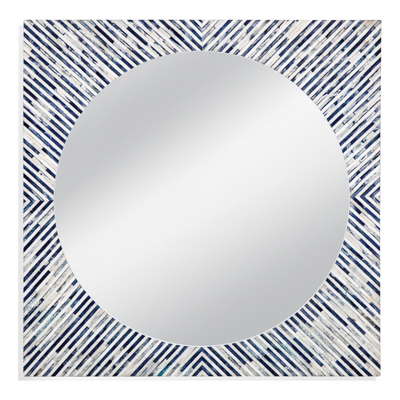 Maklaine Modern / Contemporary Sunburst Bone Wall Mirror in Blue Resin and Bone