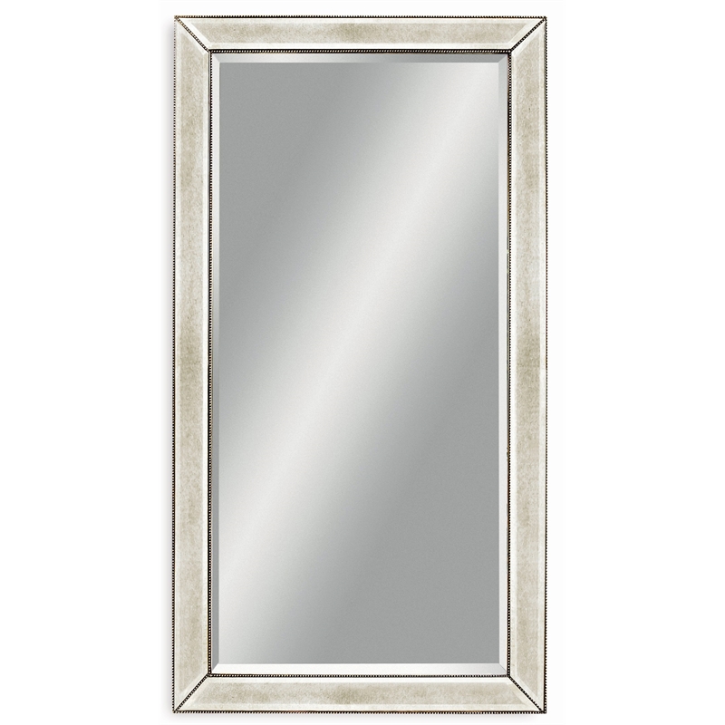 Maklaine Modern Beaded Leaner Antique Mirror with Silver Leaf Wood Frame