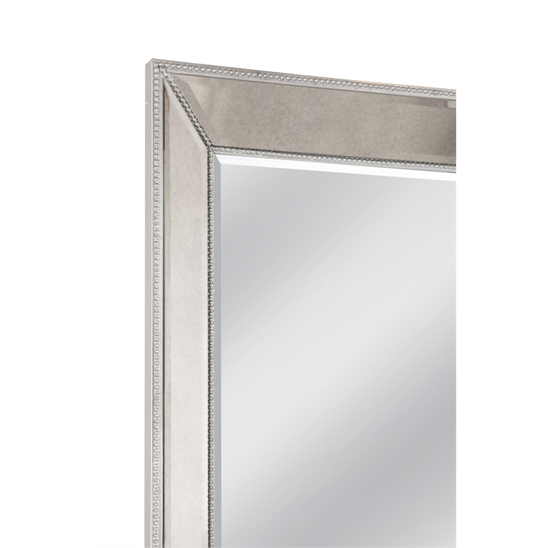 Maklaine Modern Beaded Leaner Antique Mirror with Silver Leaf Wood Frame