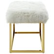 Maklaine Modern Faux Fur Fabric Bench in White / Gold Finish