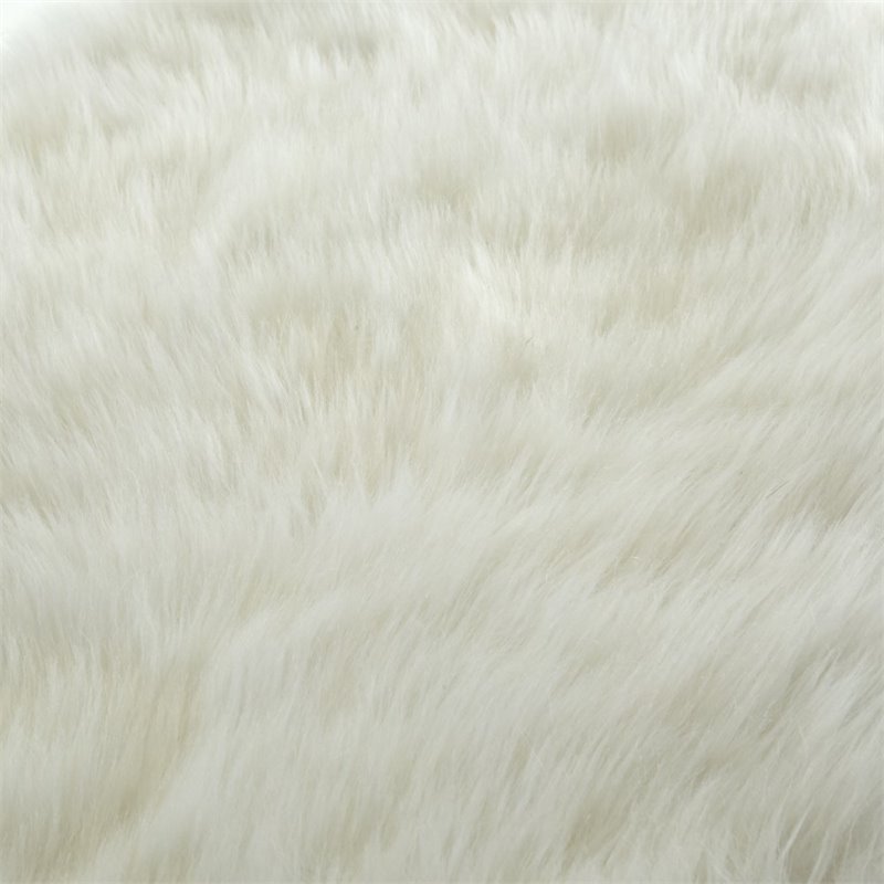 Maklaine Modern Faux Fur Fabric Bench in White / Gold Finish