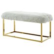 Maklaine Modern Faux Fur Fabric Bench in White / Gold Finish