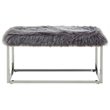Maklaine Modern Faux Fur Fabric Bench in Gray / Chrome Finish