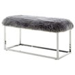 Maklaine Modern Faux Fur Fabric Bench in Gray / Chrome Finish