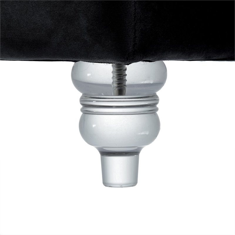 Maklaine Velvet Square Storage Ottoman with Lucite Legs in Black