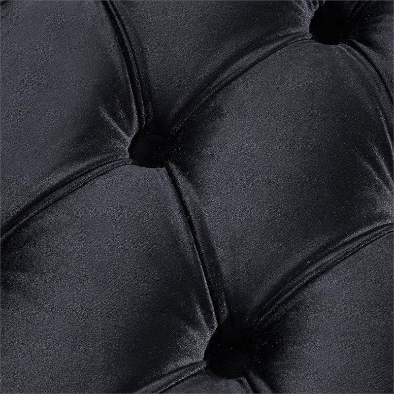 Maklaine Velvet Square Storage Ottoman with Lucite Legs in Black