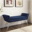 Maklaine Velvet Upholstered Bench with Acrylic Legs in Navy Blue