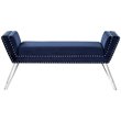 Maklaine Velvet Upholstered Bench with Acrylic Legs in Navy Blue