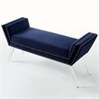 Maklaine Velvet Upholstered Bench with Acrylic Legs in Navy Blue