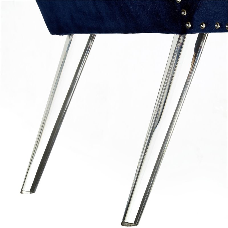 Maklaine Velvet Upholstered Bench with Acrylic Legs in Navy Blue