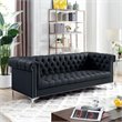 Maklaine Button Tufted Leather Chesterfield Sofa in Black/Chrome