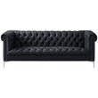 Maklaine Button Tufted Leather Chesterfield Sofa in Black/Chrome