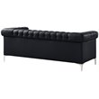 Maklaine Button Tufted Leather Chesterfield Sofa in Black/Chrome