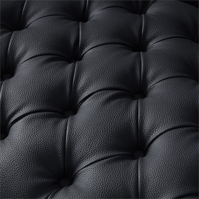 Maklaine Button Tufted Leather Chesterfield Sofa in Black/Chrome