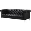 Maklaine Button Tufted Leather Chesterfield Sofa in Black/Chrome