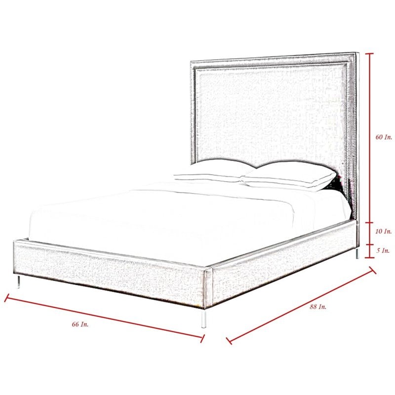 Maklaine Leather Platform Queen Bed Frame with Nailhead in White