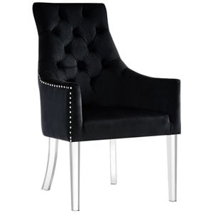 Maklaine Velvet Dining Chair with Acrylic Legs - Black (Set of 2)