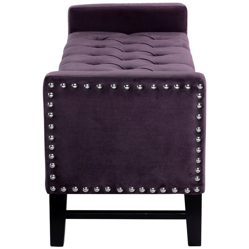Maklaine Tufted Velvet Storage Bench with Nailhead Trim in Purple