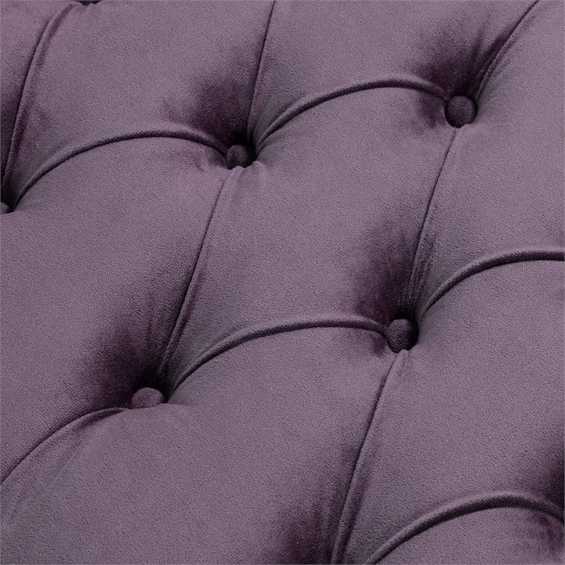 Maklaine Tufted Velvet Storage Bench with Nailhead Trim in Purple