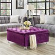 Maklaine Velvet Square Storage Ottoman with Lucite Legs in Purple