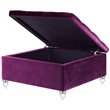 Maklaine Velvet Square Storage Ottoman with Lucite Legs in Purple