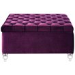 Maklaine Velvet Square Storage Ottoman with Lucite Legs in Purple