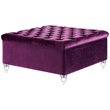 Maklaine Velvet Square Storage Ottoman with Lucite Legs in Purple