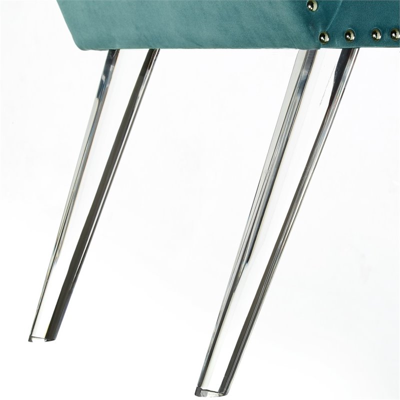Maklaine Velvet Upholstered Bench with Acrylic Legs in Slate Blue