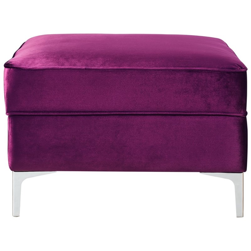 Maklaine Tufted Velvet Storage Ottoman with Chrome Legs in Purple